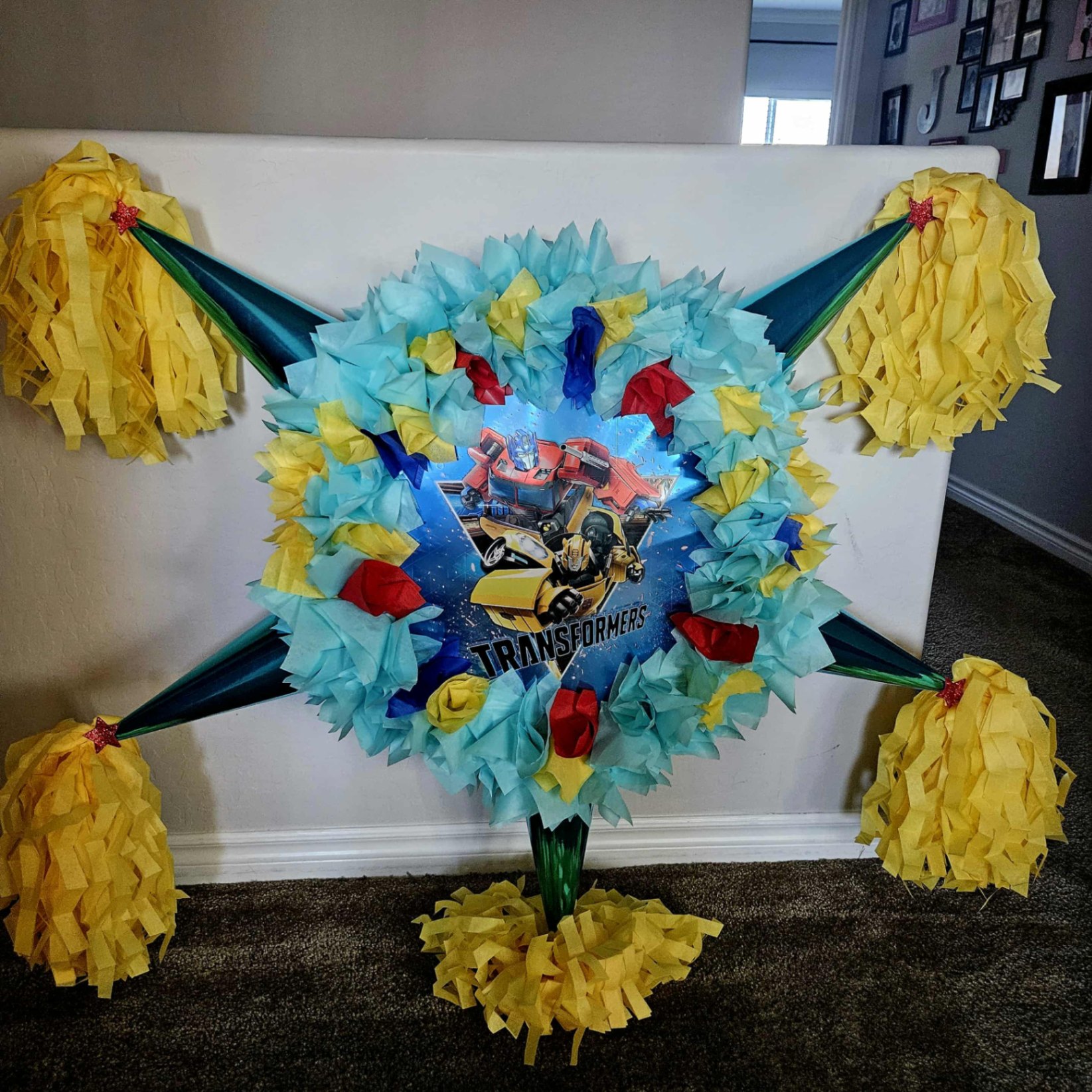 Transformers traditional star piñata with Optimus Prime and Bumblebee